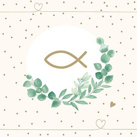 Confirmation Napkins, 20 Napkins, Fish on Ivy, White, Communion, Confirmation, Christening, Table Decoration, 33 x 33 cm