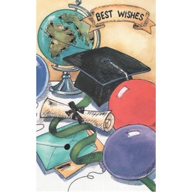 Silver Foil Graduation Cap and Diploma Educational Globe and Celebration Balloons Happy Graduation Congratulations Greeting Card - Best Wishes - Congratulations To You and Best Wishes for The Many Opportunities That Await You.