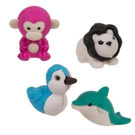 Puzzle Eraser Set - 4 Animal Erasers for Erasing & Puzzling - Monkey, Dolphin, Duck & Lion - 3-4 cm Large