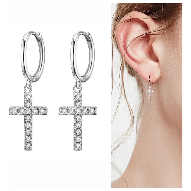 Lo Necesito - Aretes de Cruz con Circonia para Mujer