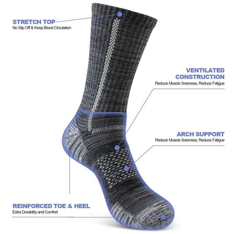 Niorasen Men's Cotton Crew Work Socks, 5 Pairs Cushioned Boot