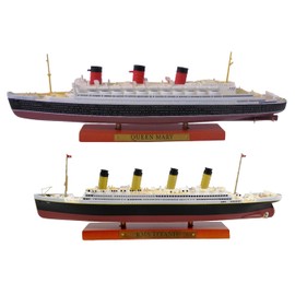 OPO 10 Set of 2 Miniature Replicas of the Famous Titanic + RMS Queen Mary 1/1250 Scale 21 and 25 cm - PA3