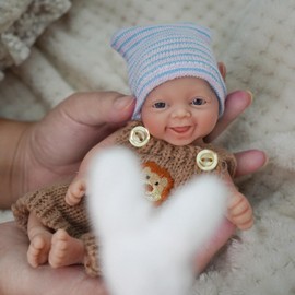 7 Inch Mini Reborn Baby Dolls，Silicone Full Body Baby Soft Skin Mini Realistic Newborn Baby Dolls Real Life Tiny Baby Doll with Feeding Accessories& Gift Box-Boy