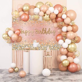 BUTEN Rose Gold Happy Birthday Photography Backdrop Pink and Gold Dot Glitter Diamonds Bokeh Background for Women Girls Lady Sweet Party Decorations Photo Props (2.9x1.5m)