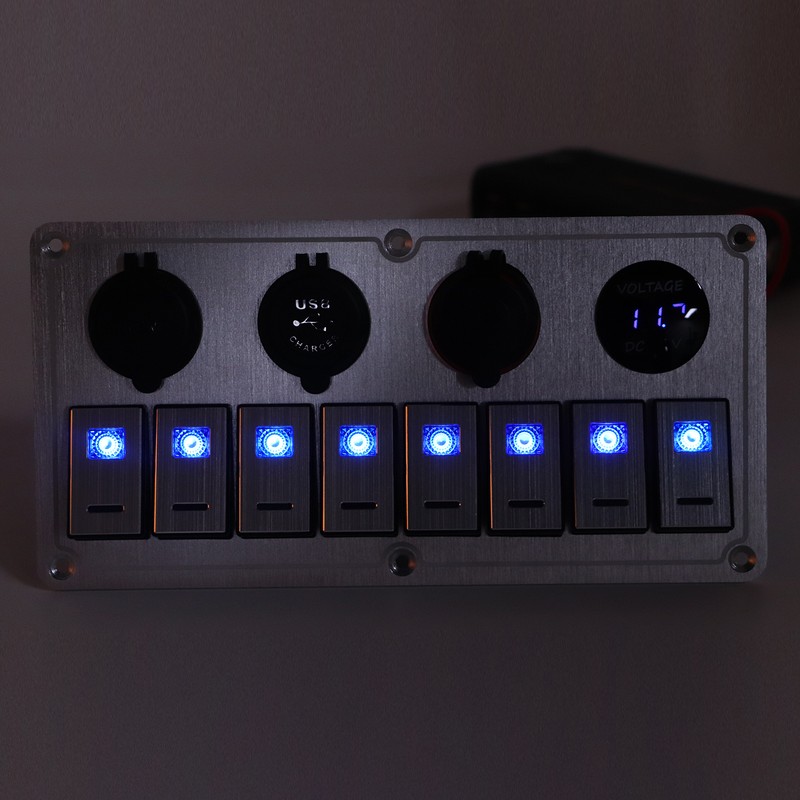Rocker Switch Panel 8 Gang 12‑24V 5 Pin Blue Light