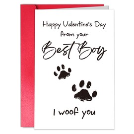 TQDaiker Funny Valentines Card for Husband Wife, Best Boy Best Girl Card from Pet, Paw Card for Dog Dad Dog Mum, “i Woof You”