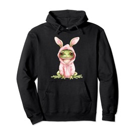 Frog Dressed As Bunny Rabbit Floppy Ears Cute Easter Animal Pullover Hoodie