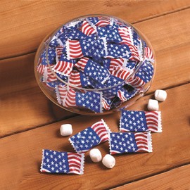 Fun Express Butter Mints Bulk Individually Wrapped - 108 Pieces USA American Flag Patriotic Candy for 4th of July, Memorial Day & Veterans Day Celebrations | Red White Blue Party Favors 14 Ounce