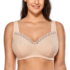 DELIMIRA Women's Wireless Plus Size Comfort Cotton Full Coverage Unlined Bra Beige 38G