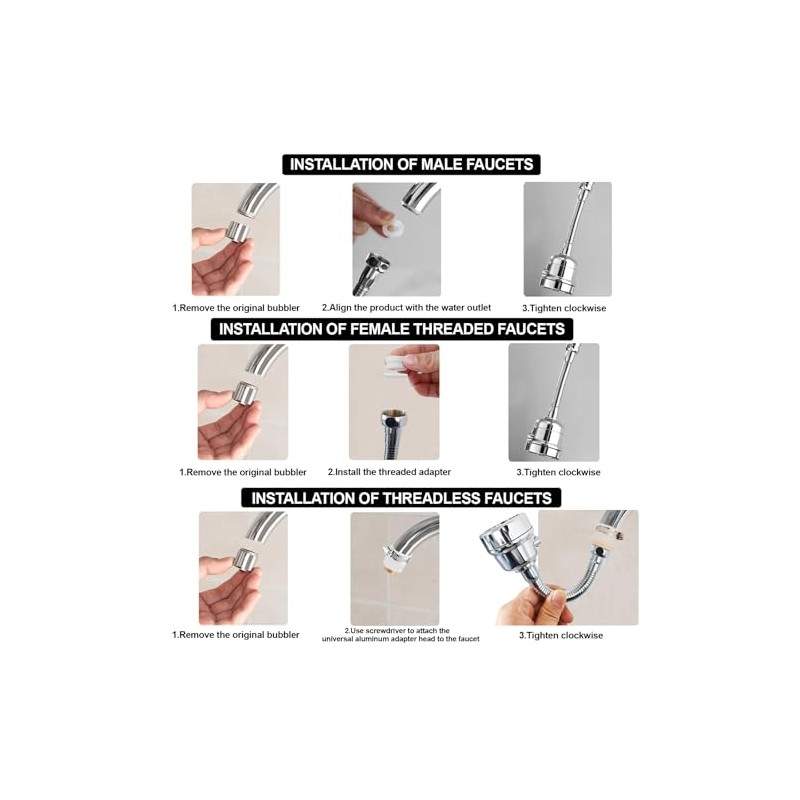 Faucet Sprayer Attachment，Kitchen Faucet Head Replacement 360° Rotatable 3-Speed Faucet