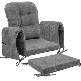 SINOSSO Glider Rocker Cushion Set (5 Pcs), Soft Blended Fabric High-Density Support Foam Seat Cushions with Ties, Fits Rocking Chair/Nursery Glider & Ottoman, Light Gray