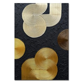 Slyart Black and Gold Texture Wall Art, Handmade 3D Arch Painting, 28"x40" Large Abstract Canvas Wall Art