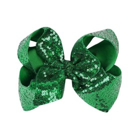 AMYDECOR 8 Inch Green Sparkly Glitter Sequin Hair Bows for Girls