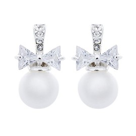 Clip On Earrings - Silver Plated With A Crystal Bow And Pearl - Hadley