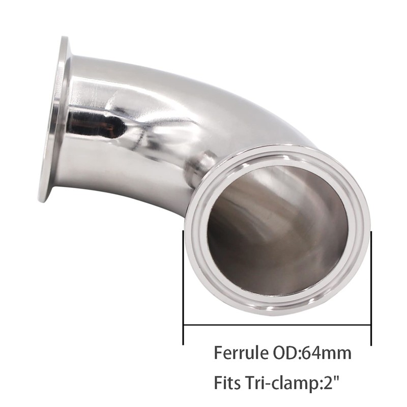 DERNORD 2" Tube OD Sanitary Ferrule Elbow 90 Degree Pipe