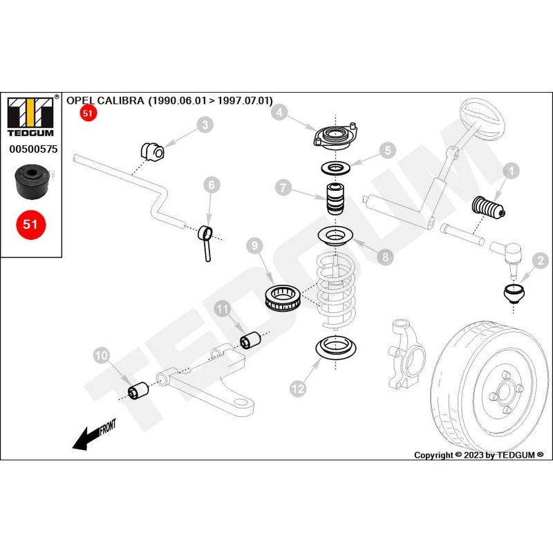 TEDGUM Front on both sides, top, bottom bearing stabiliser coupling