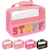 Iqimott Chenille Letter Patch Stuff Bag, Preppy Clear Makeup Cosmetic