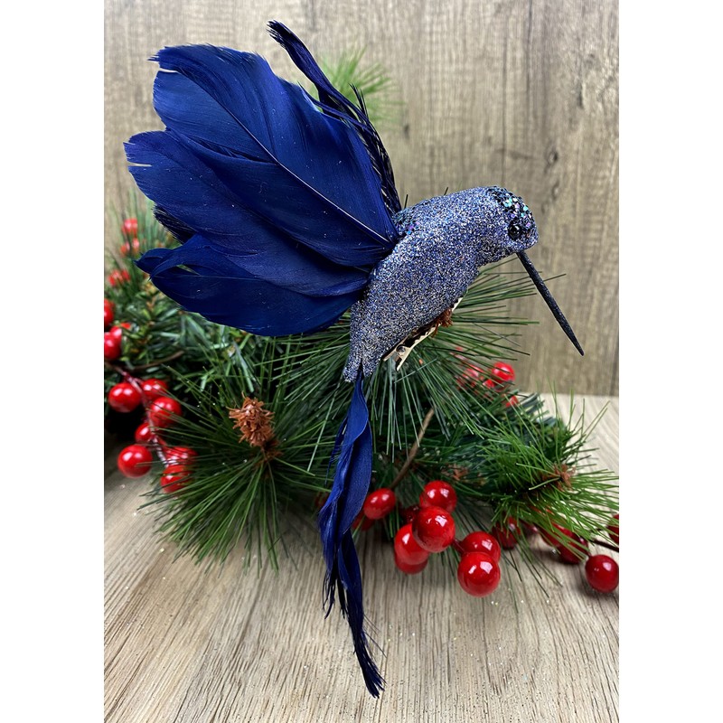 BWG Midnight Blue Hummingbird Clip On Birds Christmas Tree Decorations