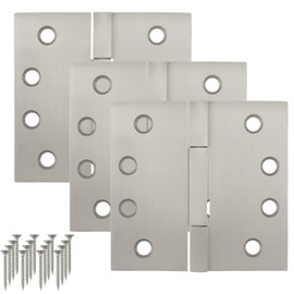 MEGA HANDLES Door Hinges with Square Corners (3 Pack) - 4x4'' Stainless Steel Door Hinge Set, Interior Heavy Duty Hinges for Bedroom, Bathroom, Cabinet, Screws Included - Satin Nickel
