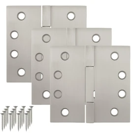 MEGA HANDLES Door Hinges with Square Corners (3 Pack) - 4x4'' Stainless Steel Door Hinge Set, Interior Heavy Duty Hinges for Bedroom, Bathroom, Cabinet, Screws Included - Satin Nickel