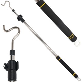 Frebuta Clothes Hook Pole Heavy Duty, 36" to 65" Long Research Pole with Hook Sponge Long Handle Telescoping Pole Stainless Steel Tube S Hook Closet for Reaching Extending Rod Hang High Area Top