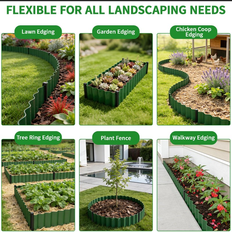 SHAOKAOLU 59FT Landscape Edging, 6" Tall Plastic Landscape Border w/Stakes