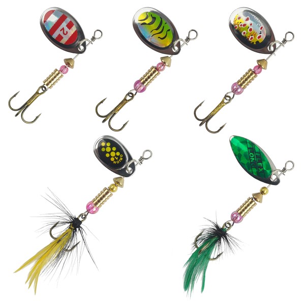 Fishing Lure Spinnerbait Spoon Lures Kit with Feathered Treble Hooks