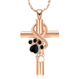 QGJNSGC Cross Urn Necklace for Ashes Pet Paw Cremation Jewelry Ashes Necklace for Dog/Cat Paw Print Memorial Locket for Women Men