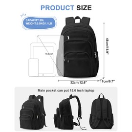 VECAVE Lightweight School Travel Water Resistant Rucksack Backpack Black, Laptop Casual Daypack College Secondary School Bags BookBag for Teenage Girls Boys Women Men.