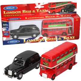 A to Z 9103 DC London Red Double Decker Bus and Black Taxi Vehicle Set, Multi