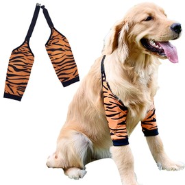 PriPre Dogs Knee Protector Pad for Calluses, Dog Knee Brace, Front Elbow Support Wrap, Dog Sleeves for Wounds Dog Elbow Callus Treatment for Medium Large Dogs with Scarf （Large Tiger Stripe）