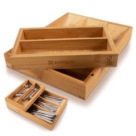 KARBAN Bamboo Cutlery Tray Small and Narrow - Space-Saving Cutlery Tray as Organiser for Kitchen Drawers, FSC-Certified Wood, Optimal Drawer Organiser System
