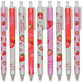 Maydahui 12PCS Strawberry Gel Pens Cute Fruit Pen Retractable Printing Pen Black Ink for Girls School Party