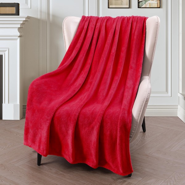 Exclusivo Mezcla Throw Blanket for Couch, Sofa, Settees and Chairs, 127 x 178 CM Flannel Blanket, 300GSM Super Soft Throws, Warm, Cozy, Plush and Lightweight Red Blanket