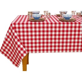 Table Cloth - Buffalo Check Collection - Red & White, 100% Cotton Rectangular Table Cover, Size 60x102 Inch. For Kitchen, Dining, Tabletop, Decoration, Parties, Thanks Giving, and Everyday Use.