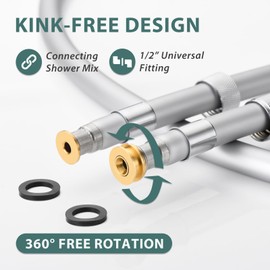 Jasya Silicone Shower Hose Extra Long,Explosion Proof Anti Winding Showerhead Hose,Used In Showerheads Spray Bidet Bathing Toilet Cleaning Flexible RV Shower Hoses Replacement (Silver, 119 In)