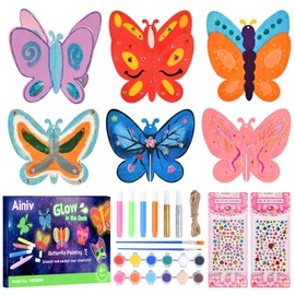 Ainiv 12 PCS Butterfly Craft Kit for Kids, Making 6 Butterfly 3D Wooden Crafts Kit for Children, Creative DIY Arts and Crafts for Girls Boys Toddlers Gifts Crafting Party Activities Home Garden Decor