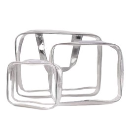 Acrylic Clear Toiletry Bag,3 Pack Clear Travel Cosmetic Bags,Clear Plastic Zippered Toiletry Carry Pouch for Vacation, Bathroom and Organizing (Small, Medium, Large)