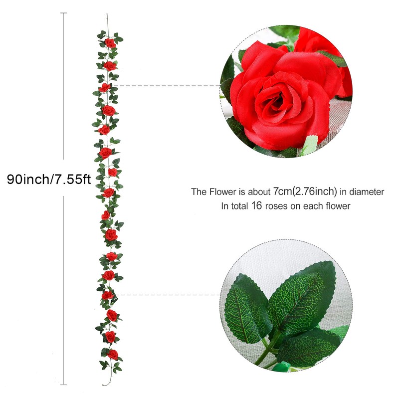 Luyue 2Pack-15ft Fake Red Rose Vine Christmas Garland Artificial Flower