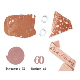 Happy 60th Birthday Party Supplies For Women,Including Happy 60th Birthday Banner bunting,Triangle Banner Flag,Sash,Hanging Swirls Streamers For Women 60th Birthday Party Decorations Gift