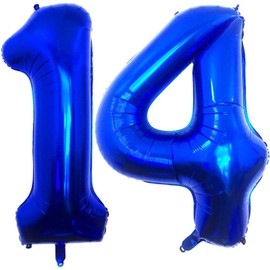 Navy Blue 14 Number Balloons, 40 Inch Giant Number 14 Balloons Foil Mylar Helium Dark Blue Number Balloons for 14th Birthday Party Supplies Anniversary Event Celebration Decorations