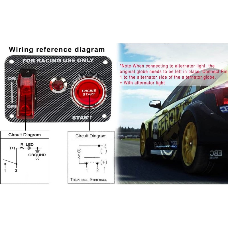 Jtron DC12V Racing Car Ignition Switch Panel Carbon Fiber Rocking