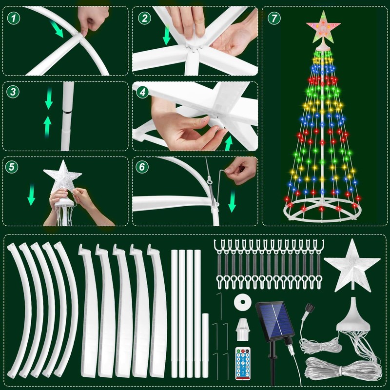 Solar Powered Christmas Tree Outdoor Christmas Decorations, 5FT RGB Solar