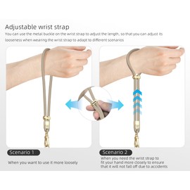 Derraffina Cell Phone Lanyard Adjustable Crossbody Phone Lanyard *1 Phone Wrist Strap *1 with Deluxe Gold Matal Buckle + Clear Tether Tabs *2 for Shopping Travelling Hiking(KHAKI)