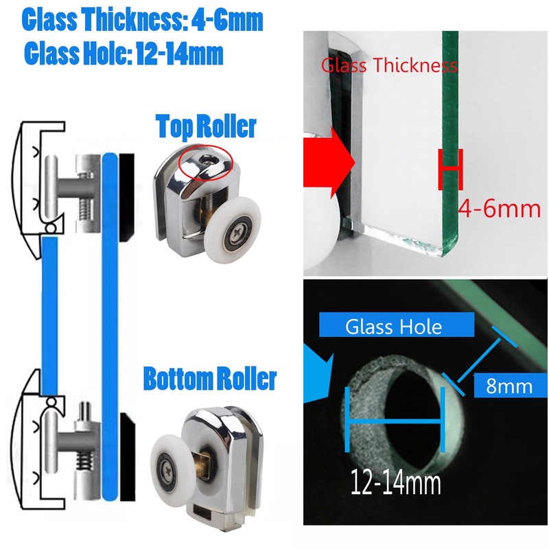 Cokritsm 23mm Shower Door Rollers for Curved Glass Doors 4-6mm,