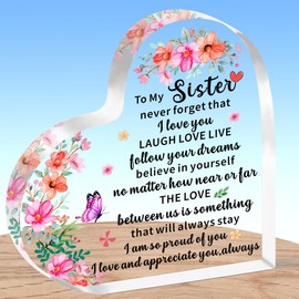 AMZQ Sister Gifts Sister Heart Shaped Plaque Present Sister Christmas Birthday Gifts Keepsake