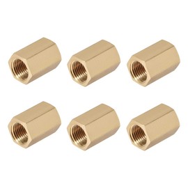 sourcing map Brass Pipe Fitting Connector Straight Hex Nipple Coupler 1/8 X 1/8 G Female Thread Gold Tone 6pcs