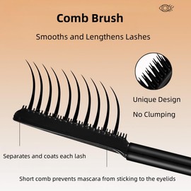 Black Mascara with Comb Brush, Waterproof, Long-Lasting Hold, Smudge-Proof and No Clumping, Volumizing, Lengthening, Gift