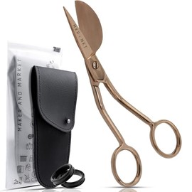 MAKER AND MARKET Applique Pelican Duckbill Blade 5.8 Inch - Double Bent Curved Offset Handle Scissors with Pouch Sleeve for Embroidery, Fabric, Thread, Knitting, Sewing, Arts & Craft (Rose Gold)