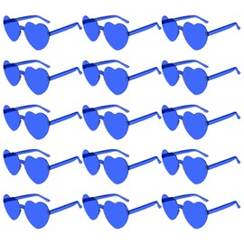 PLULON 15 Pairs Heart Sunglasses for Women Blue Heart Glasses Valentine's Day Rimless Heart Shaped Sunglasses Candy Color Fun Glasses for Party Favor (Blue)